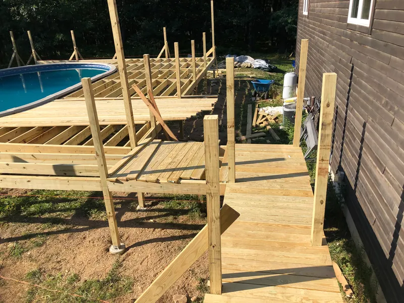 Pool deck framing with stairs